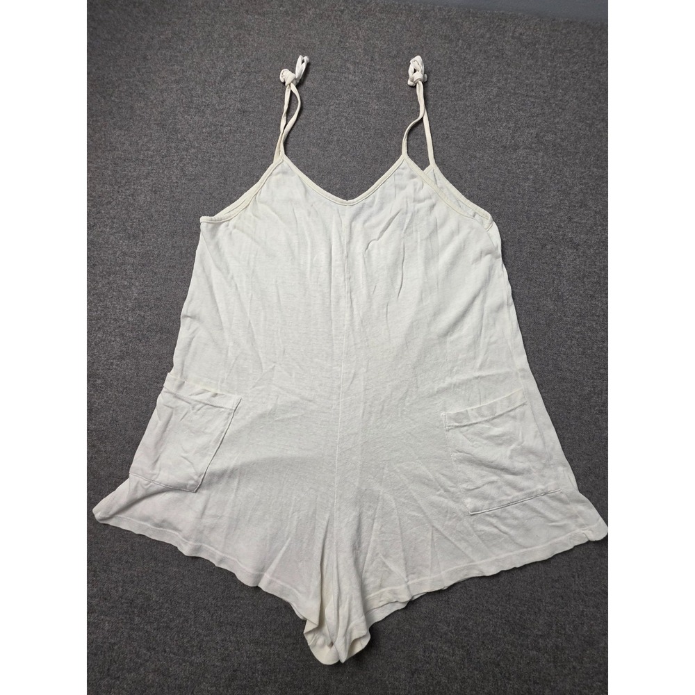 Jungmaven Romper Womens Medium Off White Hemp Cotton Tie Strap Patch Pockets